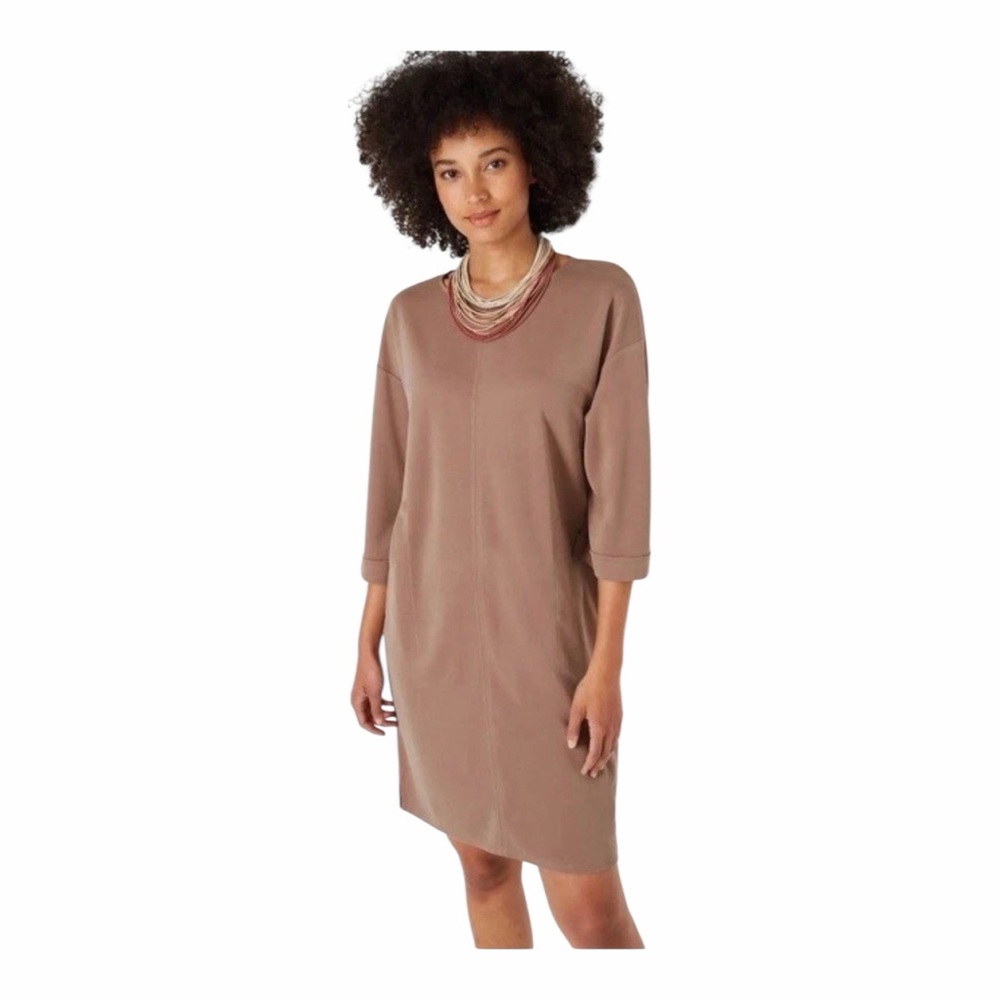 J. Jill Pure Jill Sand-Washed Piqué T-Shirt Dress‎ 3/4 Length Sleeve Minimalist